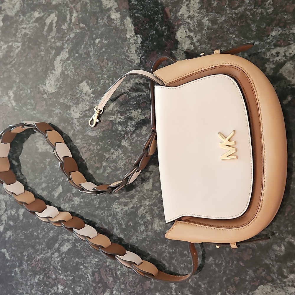 Michael Kors Beige, White & Brown Braided-Strap Crossbody